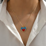 Cargar imagen en el visor de la galería, Collar Corazón Azul y Rojo. Acero Titanio Chapado Oro 18K
