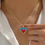 Cargar imagen en el visor de la galería, Collar Corazón Azul y Rojo. Acero Titanio Chapado Oro 18K