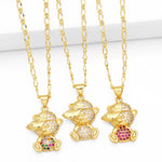 Cargar imagen en el visor de la galería, Collar Oso Embutido Circón Chapado Oro 18 k