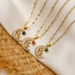 Cargar imagen en el visor de la galería, Collar Oso Lunar Con Circón. Acero Inoxidable Cobre Chapado Oro 18K