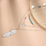 Cargar imagen en el visor de la galería, Collar Pluma Tres Capas. Aleación Acero - Plata 925