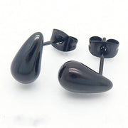 Aretes Gotita de Agua Negro.  Acero Inoxidable.