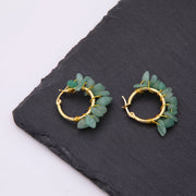 Aretes Bohemio. Cobre con Piedra Natural Chapado Oro De 18K