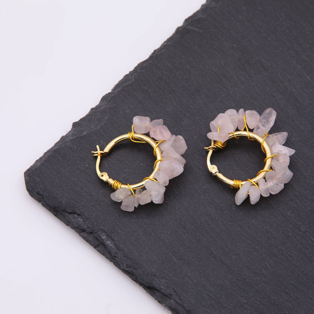 Aretes Bohemio. Cobre con Piedra Natural Chapado Oro De 18K