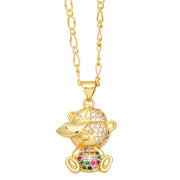 Collar Oso Embutido Circón Chapado Oro 18 k