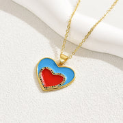 Collar Corazón Azul y Rojo. Acero Titanio Chapado Oro 18K