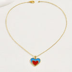 Cargar imagen en el visor de la galería, Collar Corazón Azul y Rojo. Acero Titanio Chapado Oro 18K
