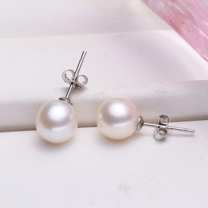 Aretes Estilo Simple con Perla de Imitación. Plata 925