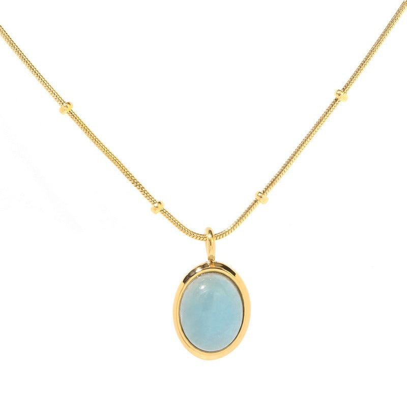 Collar Piedra Azul.  Acero Titanio Chapado Oro 18K