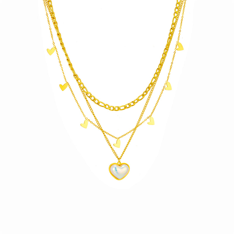 Collar Trio Corazón Blanco Acero Titanio Chapado oro 18K