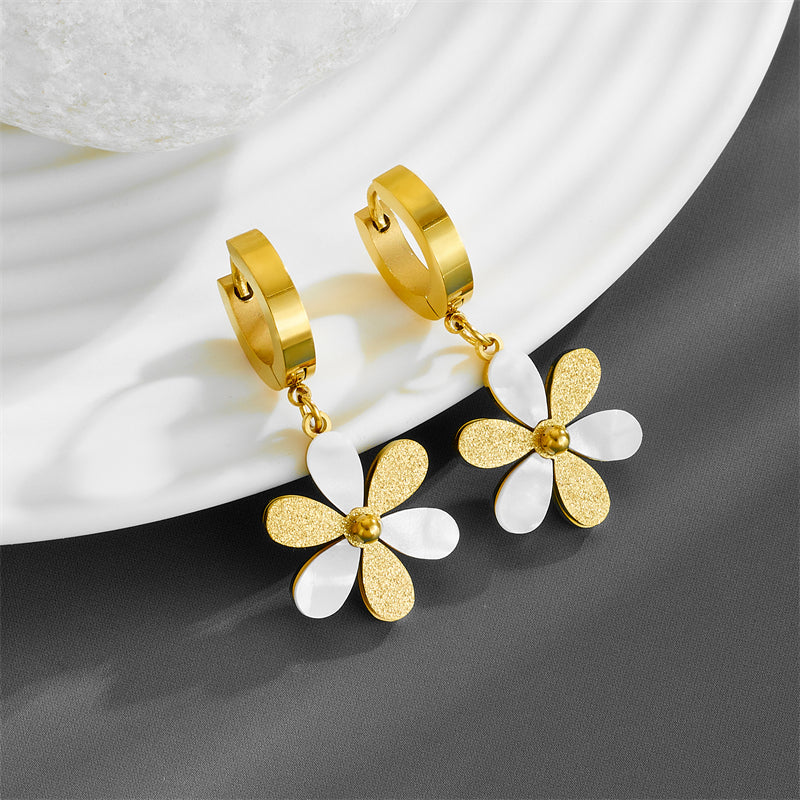 Set Girasoles. Acero Titanio Chapado Oro 18k