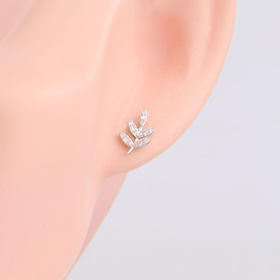 Aretes Hojas Plata 925 con Circón