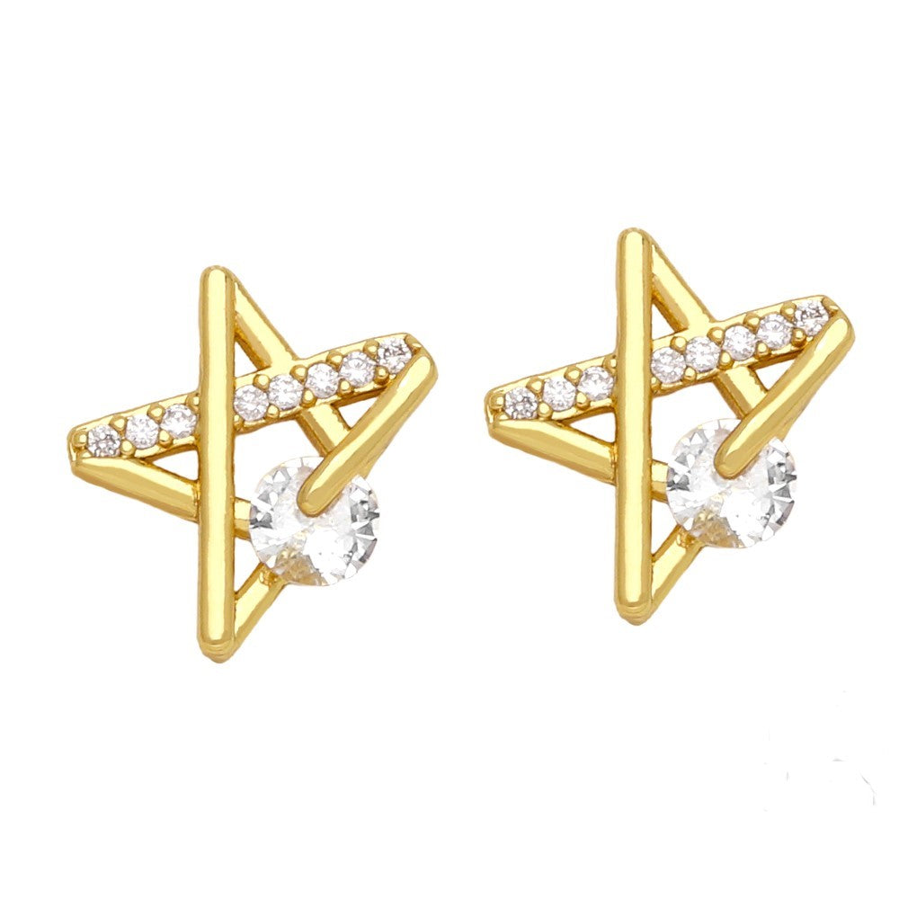 Aretes Diseños Varios con Circón. Cobre  Chapado oro 18k