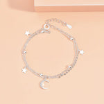 Cargar imagen en el visor de la galería, Pulsera Luna Con Circón Blanco y Estrellas Doble Cadena. Plata 925
