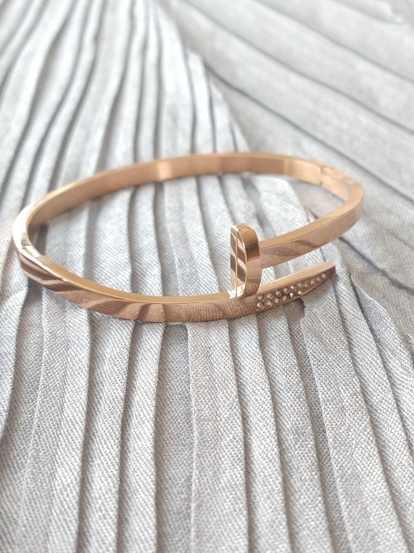 Brazalete Ladrillo con Circón. Acero Chapado Oro Rosa