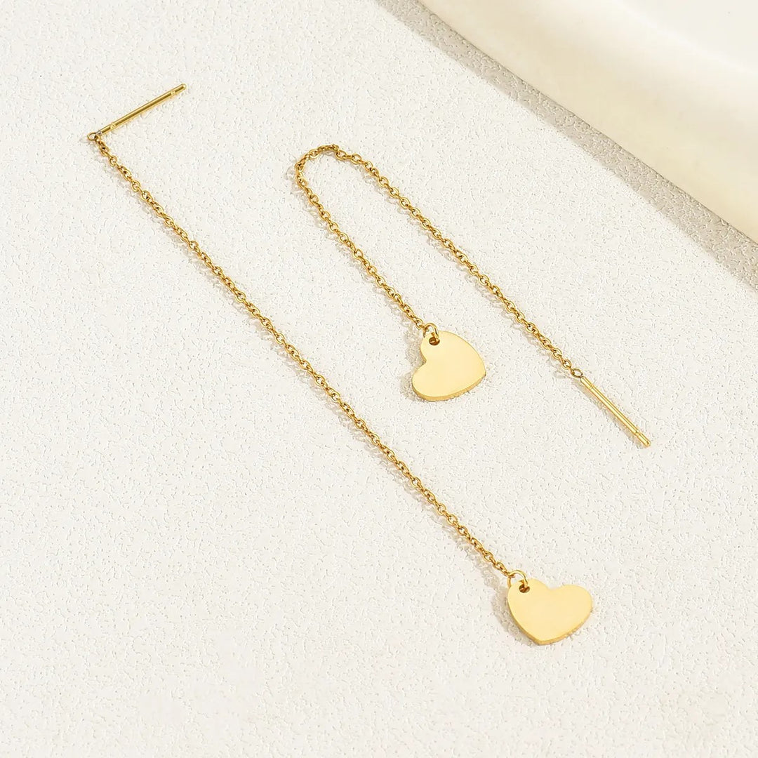 Aretes Love Largo. Acero Inoxidable Chapado Oro 18K