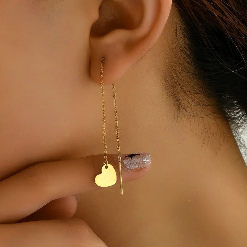 Aretes Love Largo. Acero Inoxidable Chapado Oro 18K