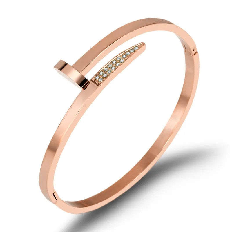 Brazalete Ladrillo con Circón. Acero Chapado Oro Rosa