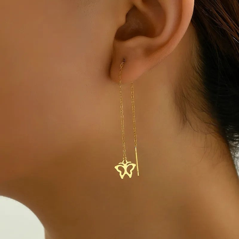 Aretes Love Largo. Acero Inoxidable Chapado Oro 18K