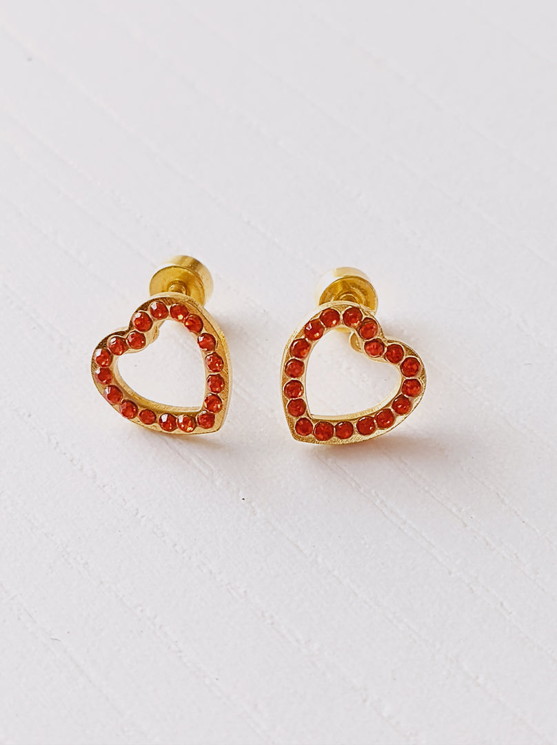 Aretes de Seguridad Corazón Con Circón. Acero Inoxidable Chapado Oro